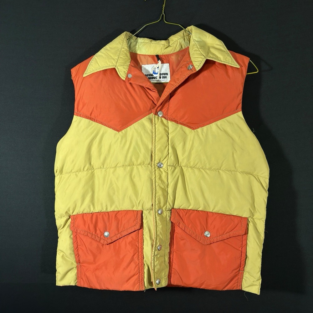 Vintage Royal Down Products Goose Puffer Vest L Hunting Outdoor Insulated Yellow